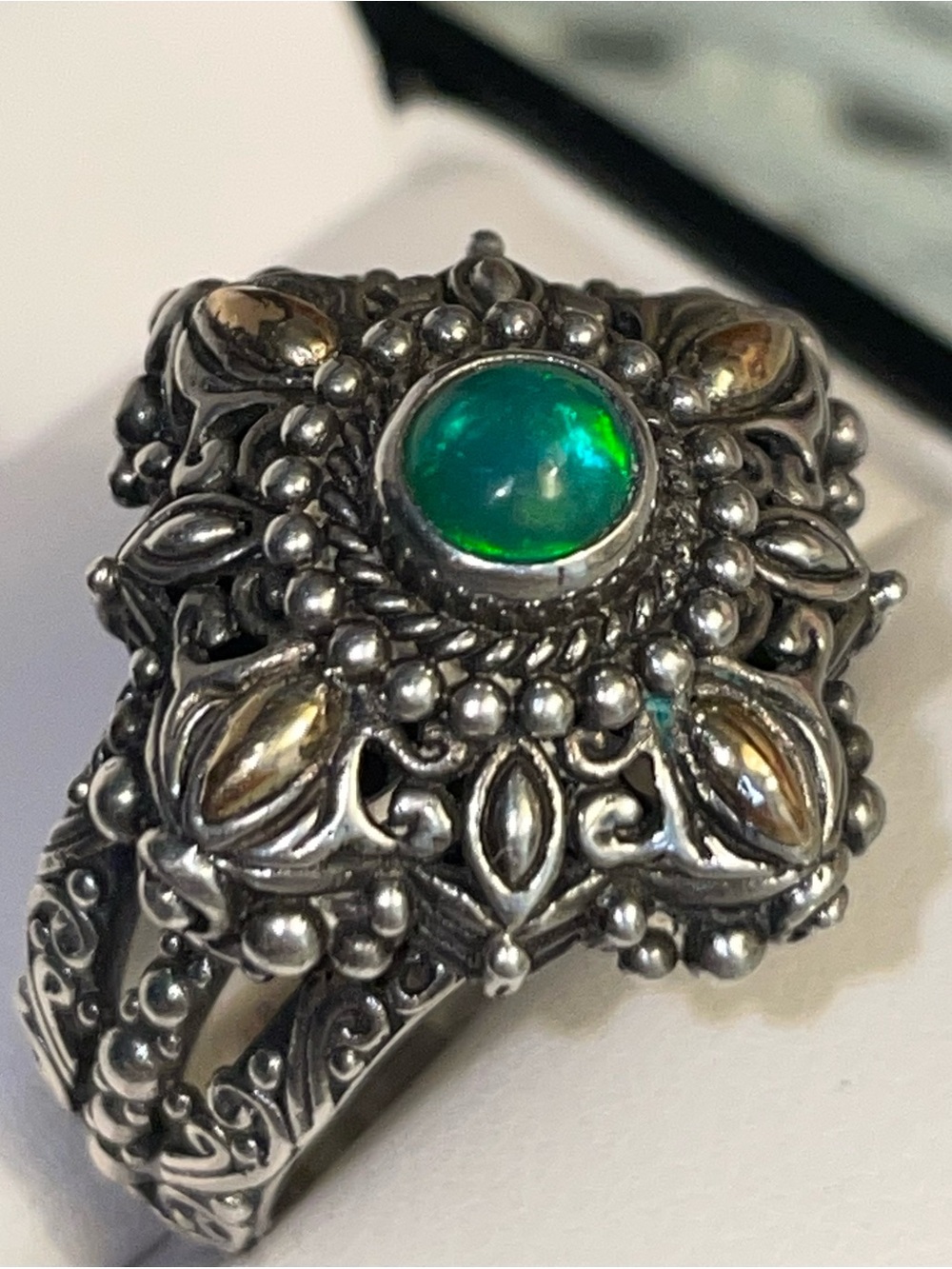 Sarda Opal Sterling Silver Gold Ring Sz 8